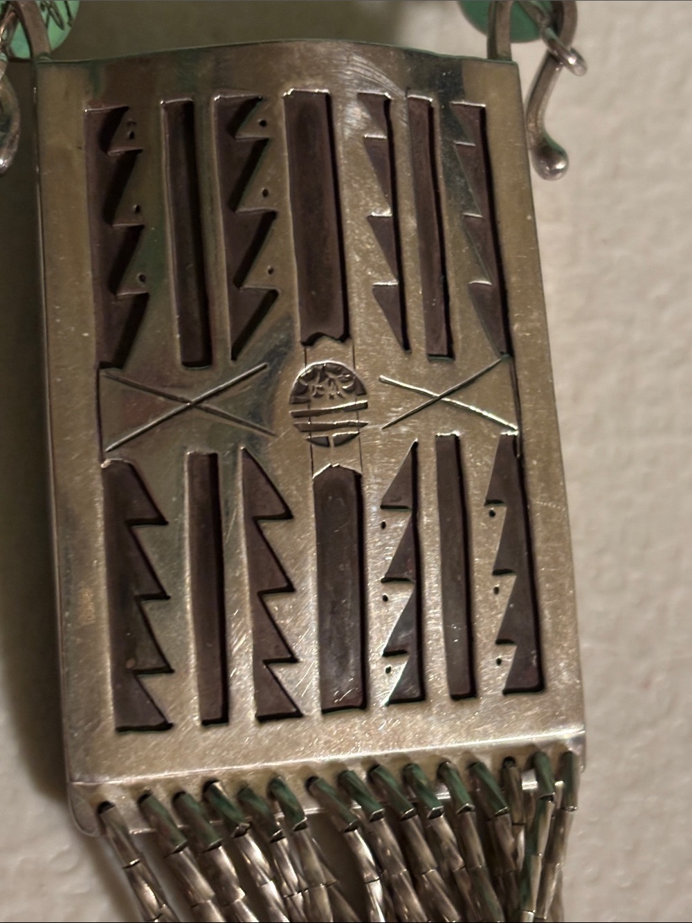 Native American Sterling Silver Tribal Pendant Necklace with Aqua Accent - Picture 2 of 9